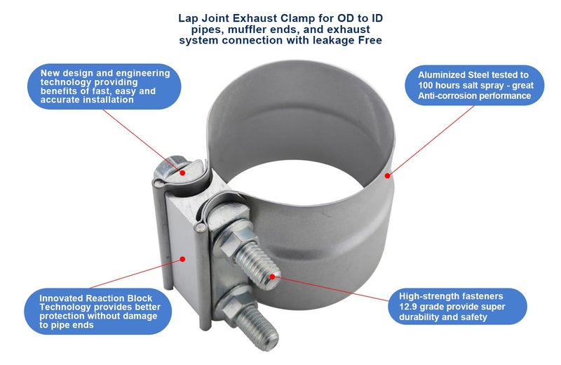 ROADFORMER 2.5 inch exhaust Clamp 2 1/2 Lap Joint Exhaust Band Clamp Preformed Aluminized Steel - Image 3